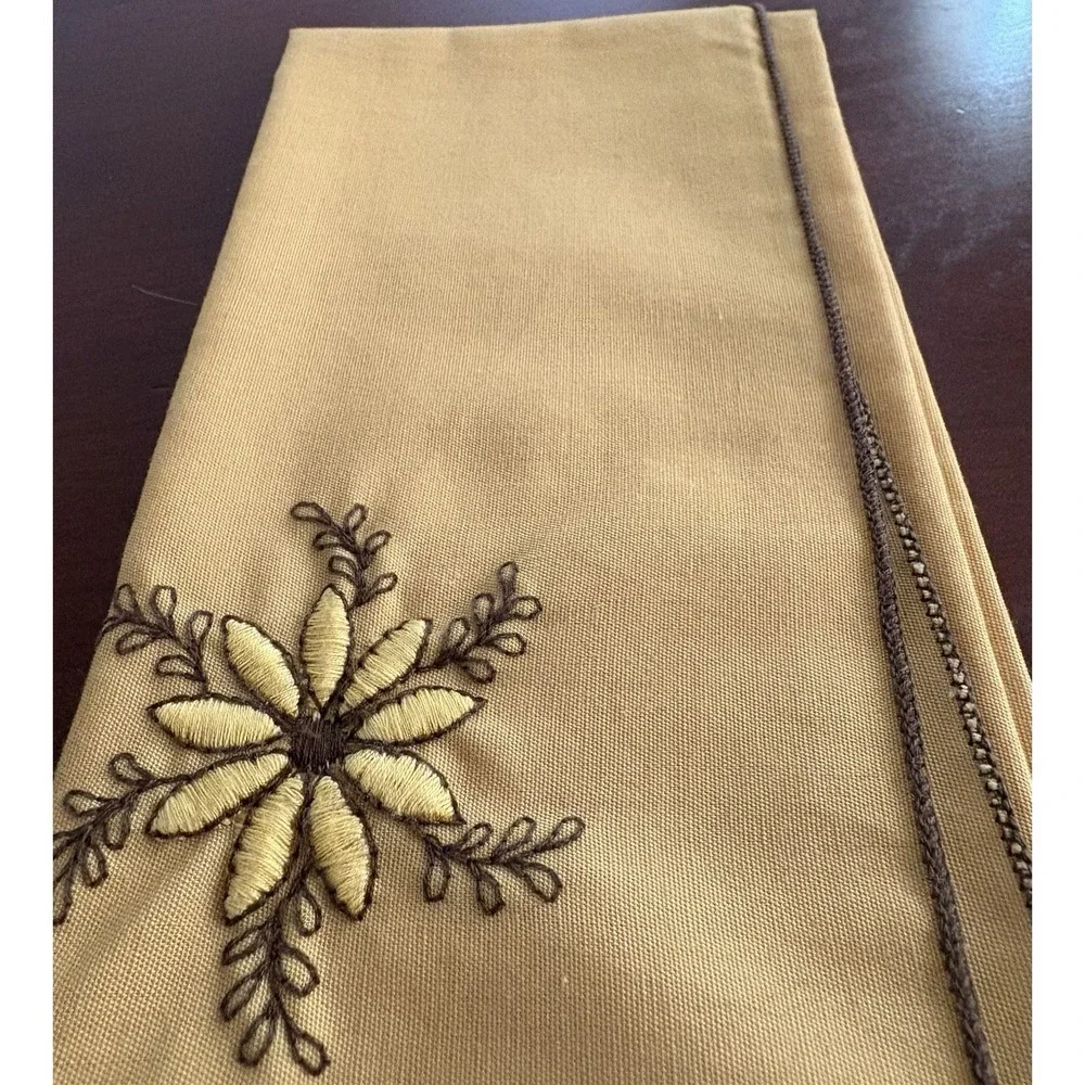 Cloth Napkins Vintage Set Of 6 MCM Yellow & Brown With Flower 16.5